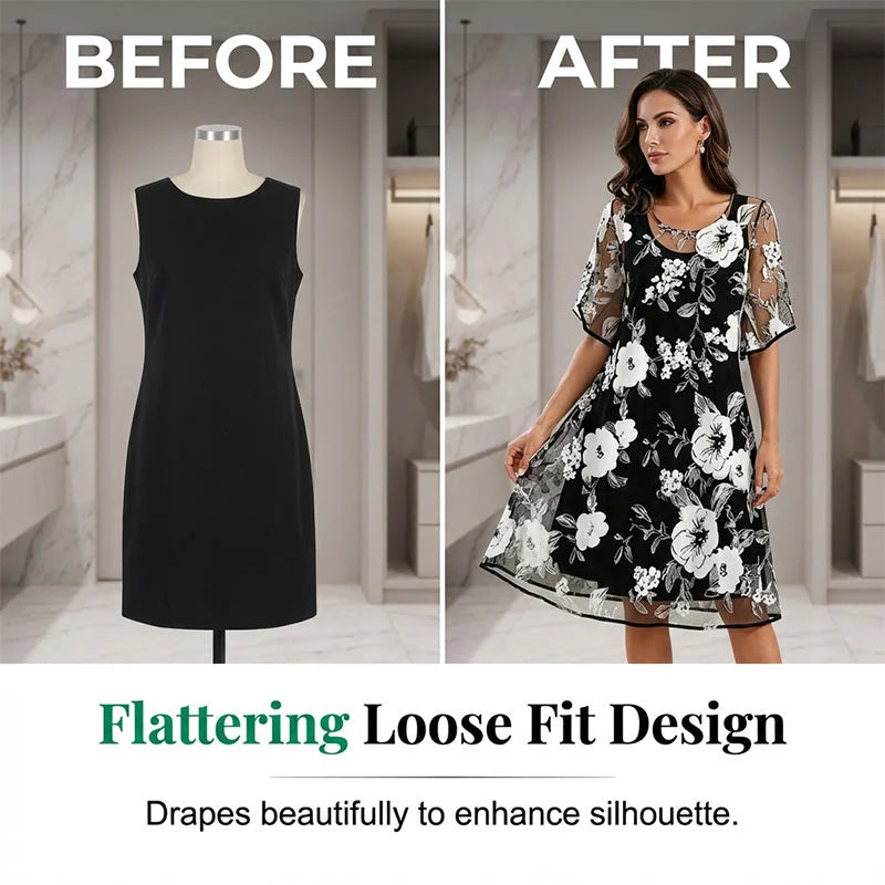 ๐ธ 50% OFF NOW! โจ Women's Floral A-Line Party Dress โ Double-Layer Chiffon, Elegant Print & Knee-Length Fit ๐