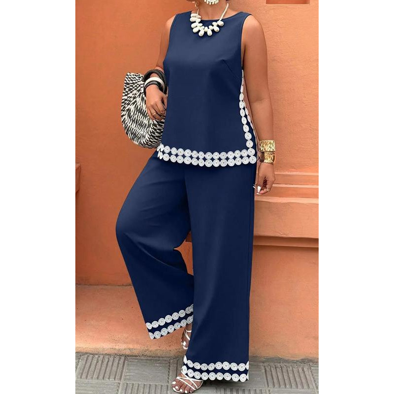 Women's Sleeveless Top & Wide-Leg Pants Suit
