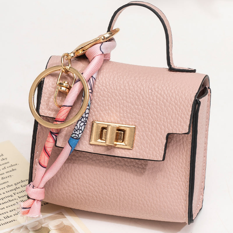 šMini Square Bag Pendant Keychain- High Quality Leather with Colorful Strap, Cute Car Keychain & Bag Charm Accessory