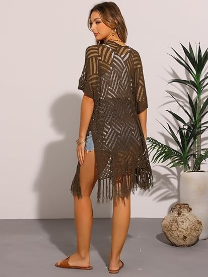 🔥This Week's Special Price:£15.99!!😍Women’s Oversized Knit Cardigan – Lightweight Crochet Tassel Kimono for Spring & Summer 🌸