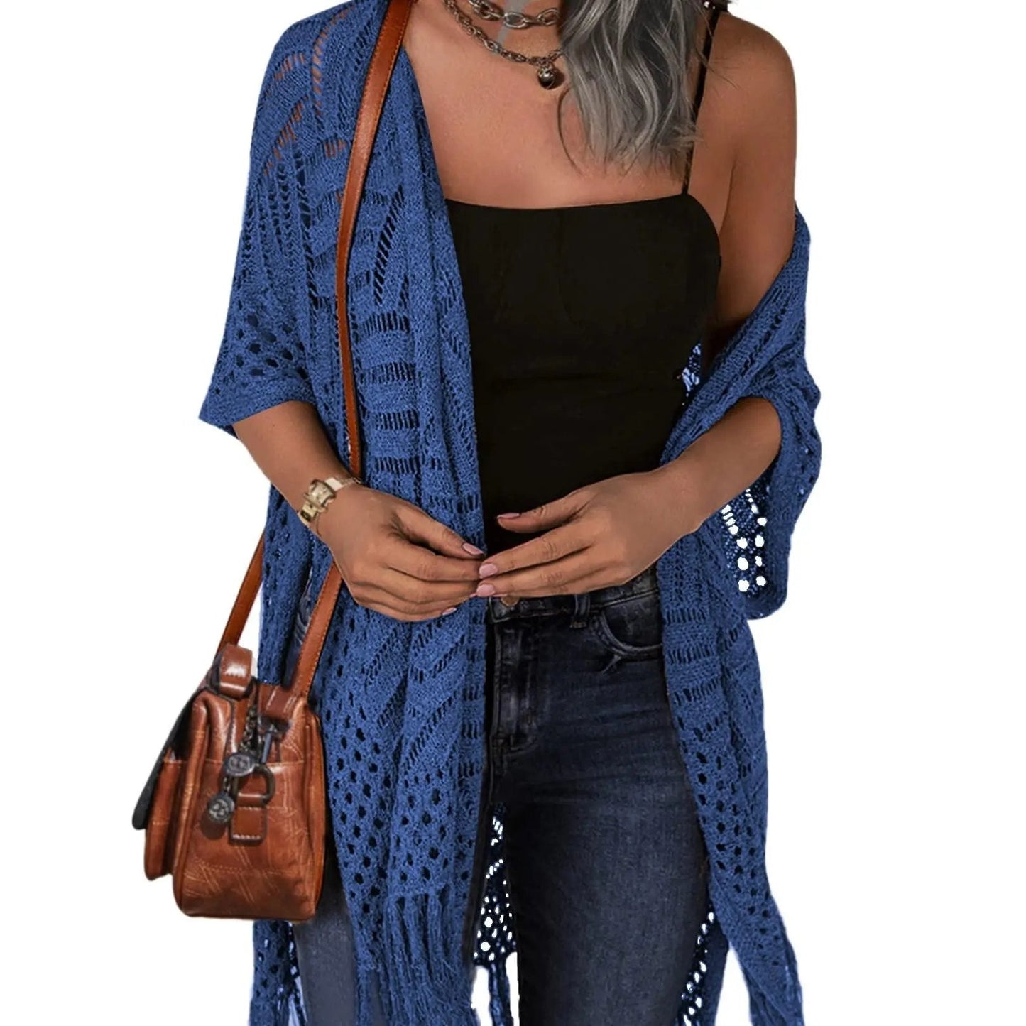 🔥This Week's Special Price:£15.99!!😍Women’s Oversized Knit Cardigan – Lightweight Crochet Tassel Kimono for Spring & Summer 🌸