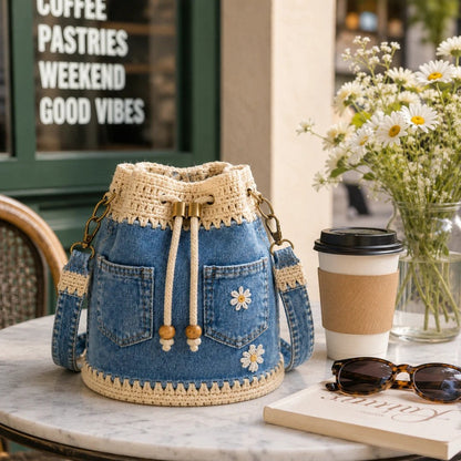 🔥✨👜Denim Crochet Bucket Bag