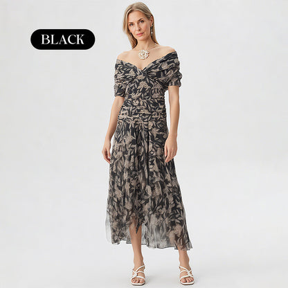🌸New Arrival 70%OFF💖 Women's Off-the-Shoulder V-Neck Printed Dress