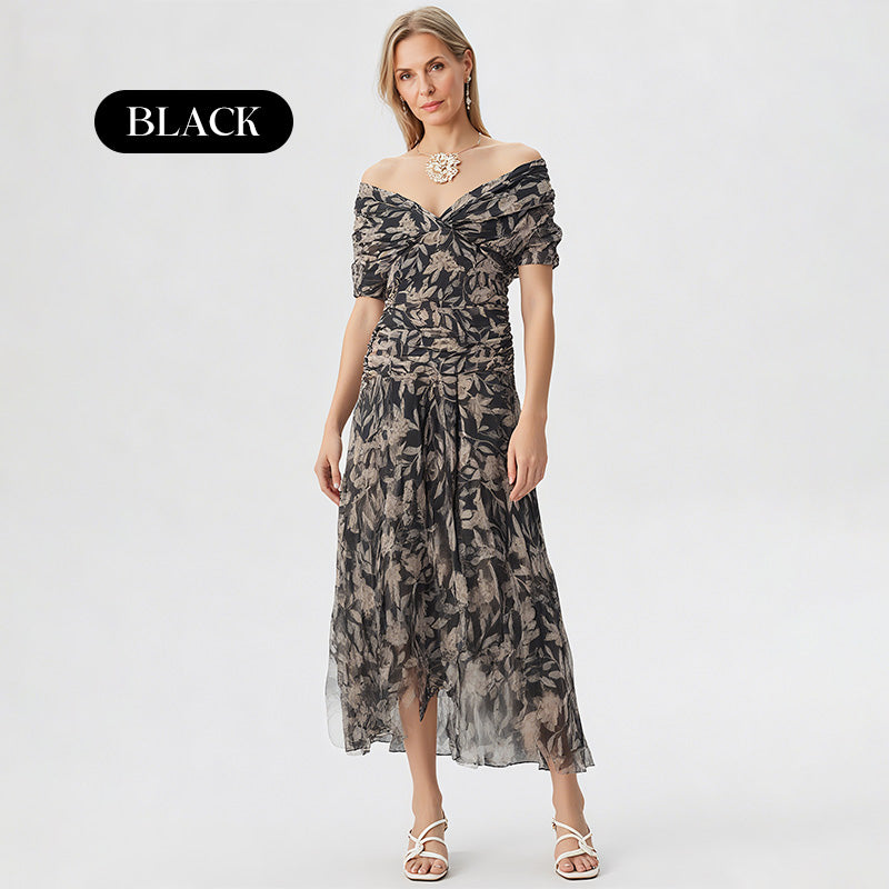 🎊Hot Sale 54% OFF Only Today!!⏰ Women's Off-the-Shoulder V-Neck Printed Dress
