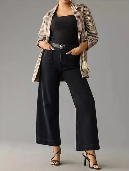 🍂Tummy Control Cropped Wide-Leg Jeans👖