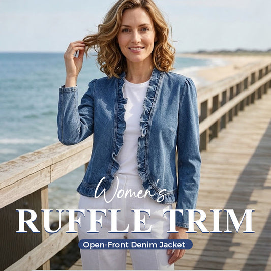 🥳2026 HOT SALE🥳💞50K+ SOLD!👵☀️ 56% OFF! Open-Front Denim Jacket – No buttons, easy on/off. Flattering ruffle trim, breathable fabric. Classic blue wash. A versatile wardrobe staple. 🌿✅