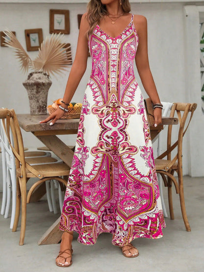 ⏳LAST DAY SALE: ONLY ￡12.99!!🎁Women’s Retro Print V-Neck Sleeveless Maxi Dress