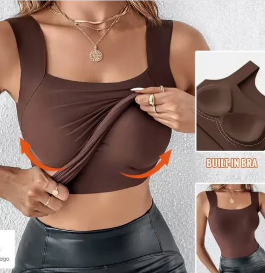 ⏳LAST DAY: ONLY £8.99!!⚡60K+ SOLD!💐Women's U Neck Thermal Tank Tops with Built-In Bra
