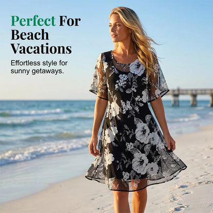 🌸 50% OFF NOW! ✨ Women's Floral A-Line Party Dress – Double-Layer Chiffon, Elegant Print & Knee-Length Fit 👗