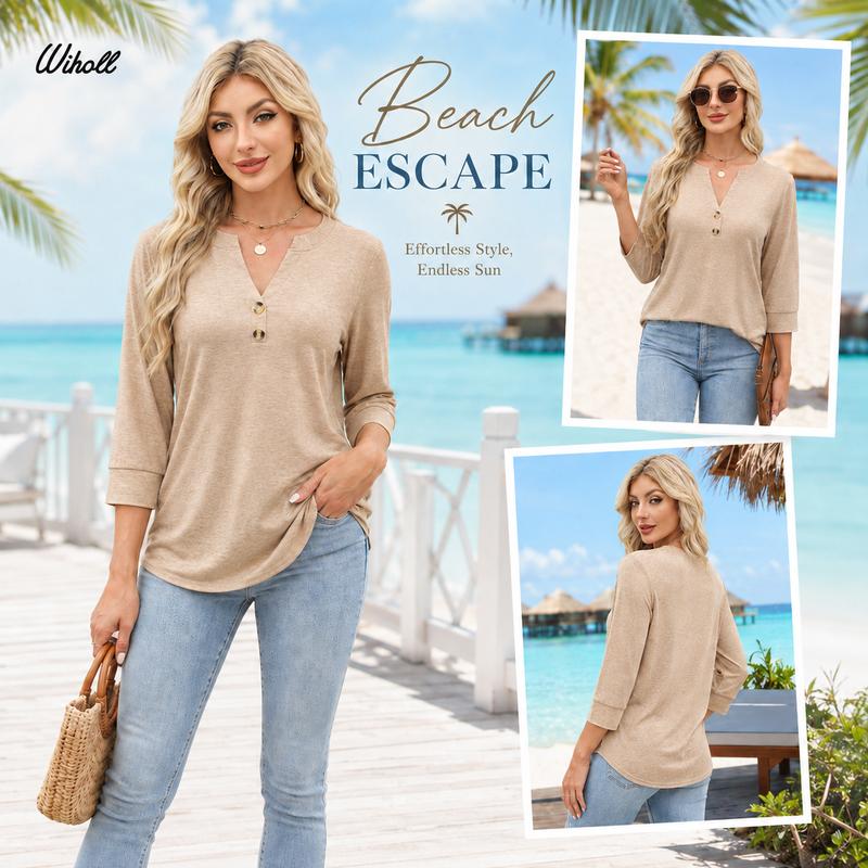 🌸2026 Summer Hot Sale 60% OFF👕Women’s Casual Printed V-Neck Top 3/4 Sleeve Shirts