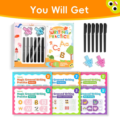 6 Pcs Magical Handwriting Workbooks Handwriting Practice Copybook, Magic Pen Reusable Copybook Grooves Template Design for Children