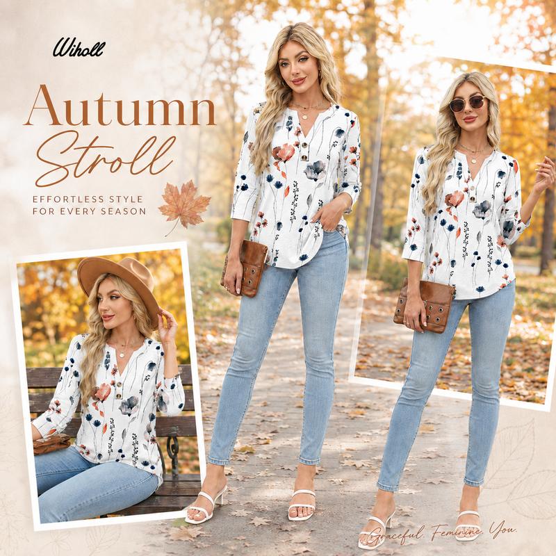 🌸2026 Summer Hot Sale 60% OFF👕Women’s Casual Printed V-Neck Top 3/4 Sleeve Shirts