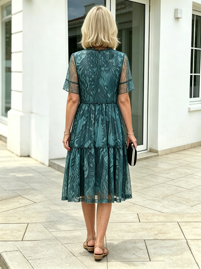 Plus Size Floral Mesh Dress 🌸 | Thin Short Sleeve Loose Skirt, Flattering for Curvy Ladies, Ideal for Middle-Aged Moms 🤎