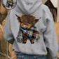 🎄HOT SALE 50% OFF!!🎁Cute Highland Cow Cozy Fleece-Lined Hooded Sweatshirt🦬✨Perfect Gift for Her!