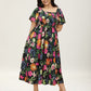 💃Summer Hot Sale 70% OFF🌈Floral Smocked Square Neck Midi Dress with Pockets