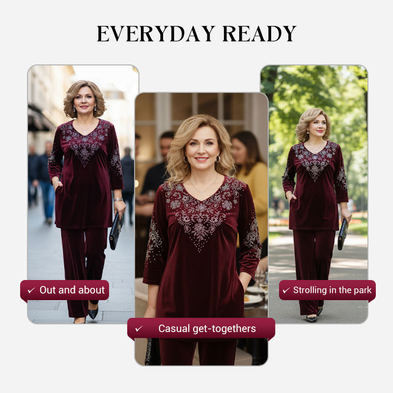 ⏳Time-limited Special⏰Women's Velvet Rhinestone Top & Pants Set