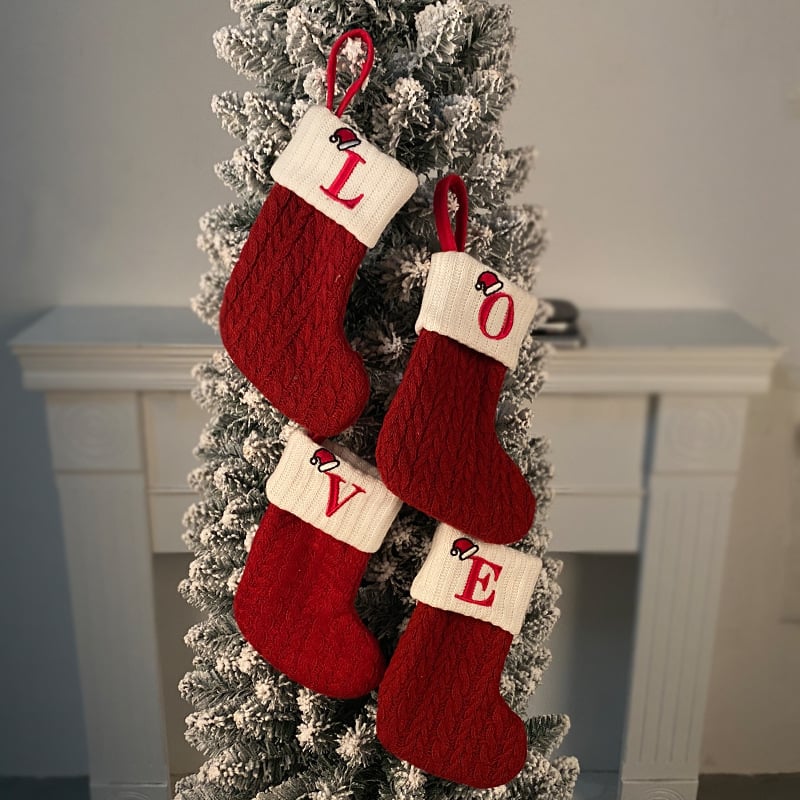 🔥HOT SALE -49% OFF🔥"Cozy Knit Socks, Embroidered Candy Gift Bag, Letter Christmas Stocking - Perfect for the Little Ones!"