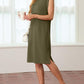 🔥Summer Sale 49% OFF💥Women Round Neck Loose Split Wrinkle-Free Midi Dress with Pockets