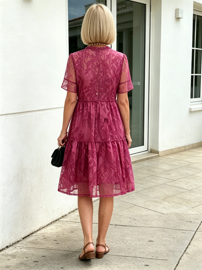 Plus Size Floral Mesh Dress 🌸 | Thin Short Sleeve Loose Skirt, Flattering for Curvy Ladies, Ideal for Middle-Aged Moms 🤎