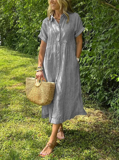 🔥HOT SALE70% OFF🔥Striped Shirt Dress with Pockets—Effortless Style and Functionality
