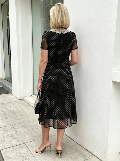 💃Black Polka Dot Mesh Midi Dress for Mature Women