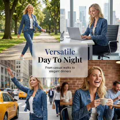 🥳2026 HOT SALE🥳💞50K+ SOLD!👵☀️ 56% OFF! Open-Front Denim Jacket – No buttons, easy on/off. Flattering ruffle trim, breathable fabric. Classic blue wash. A versatile wardrobe staple. 🌿✅