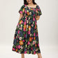 💃Summer Hot Sale 70% OFF🌈Floral Smocked Square Neck Midi Dress with Pockets