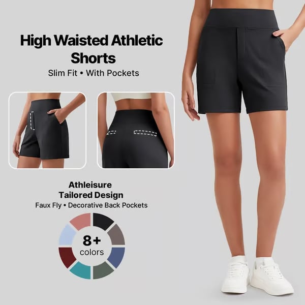 Women's High-Waisted Athletic Bermuda Shorts with Pockets – Running, Yoga, Summer Casual Activewear（Buy 2 Free Shipping）
