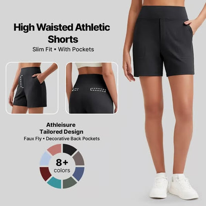 Women's High-Waisted Athletic Bermuda Shorts with Pockets – Running, Yoga, Summer Casual Activewear（Buy 2 Free Shipping）