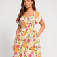 💃Summer Hot Sale 70% OFF🌈Floral Smocked Square Neck Midi Dress with Pockets