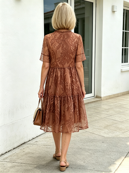 Plus Size Floral Mesh Dress 🌸 | Thin Short Sleeve Loose Skirt, Flattering for Curvy Ladies, Ideal for Middle-Aged Moms 🤎