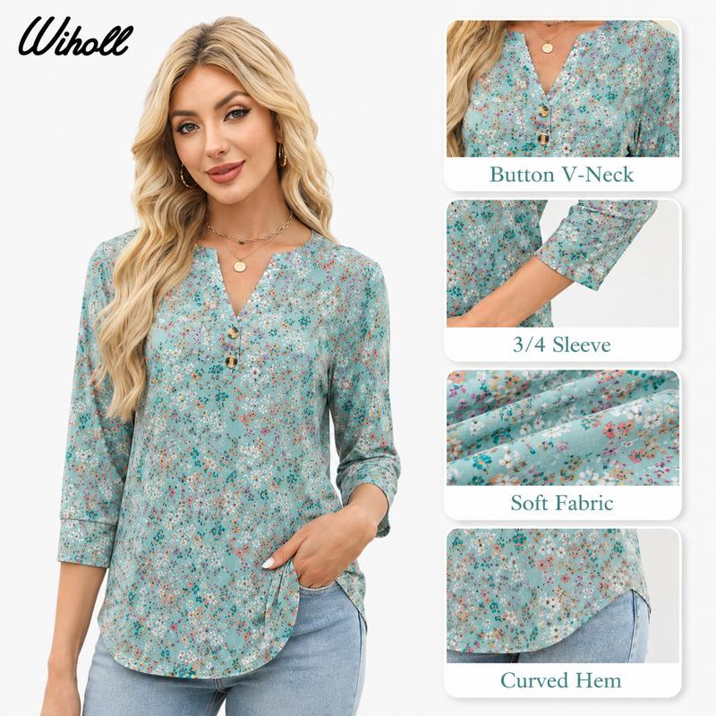 🌸2026 Summer Hot Sale 60% OFF👕Women’s Casual Printed V-Neck Top 3/4 Sleeve Shirts