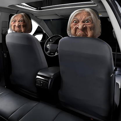 👻Funny Cartoon Car Headrest Covers – 2PCS Universal Fit