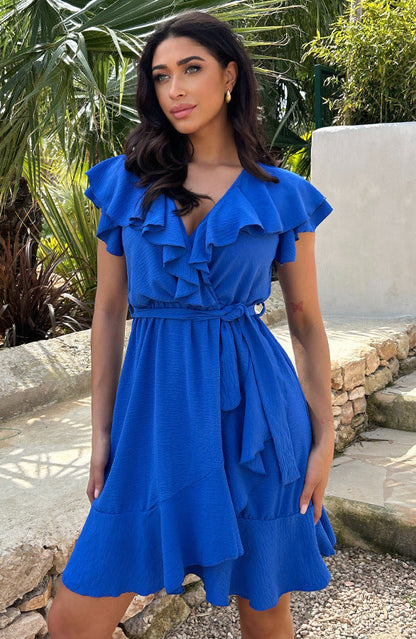 🩷Summer Hot Sale 60% OFF☀️Women's Elegant Waist Tie V-Neck Ruffle Dress