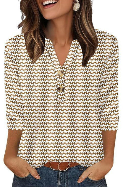 🌸2026 Summer Hot Sale 60% OFF👕Women’s Casual Printed V-Neck Top 3/4 Sleeve Shirts