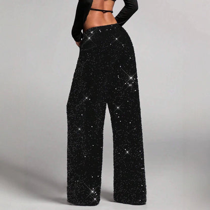 💖LAST DAY SALE 65% OFF💃Women's Sequin Sparkle Wide Leg Pants with Elastic Waistband