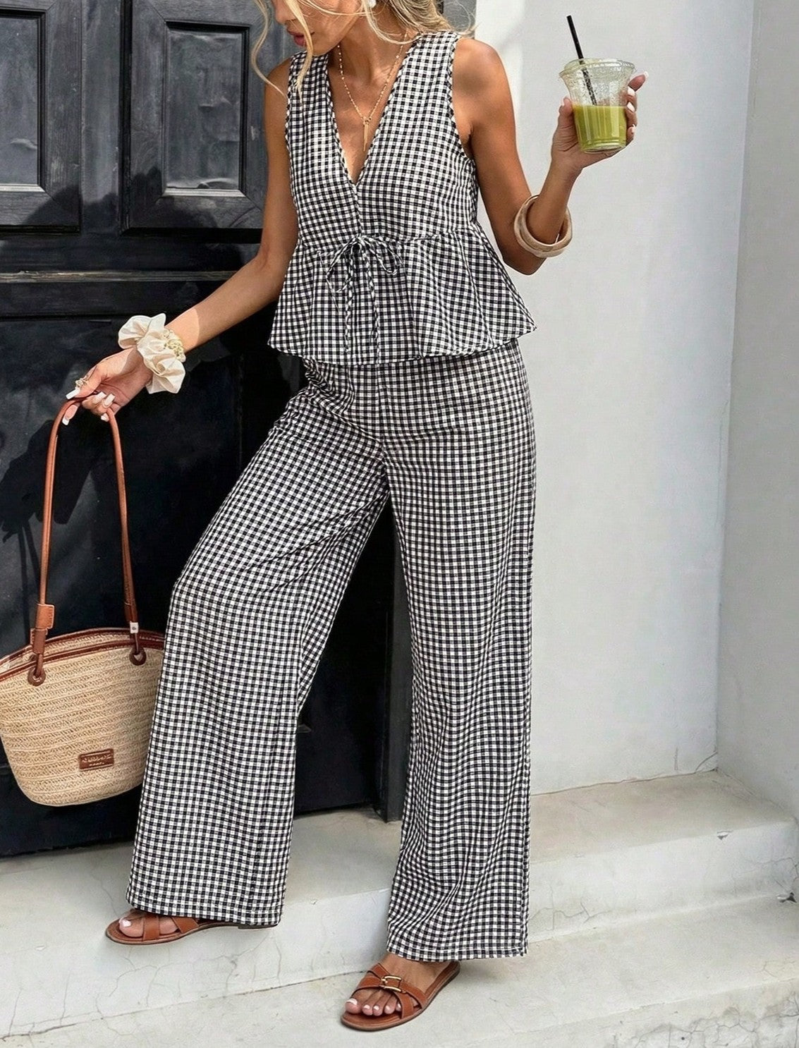 🏖️Limited Time Sale 50% OFF!🌞Women's 2-Piece Striped Tie-Waist Co-ord Set – Sleeveless Blouse & Wide-Leg Trousers 💫🌿  Vintage Boho Style • Casual Commuter Wear • Lightweight & Flowy💃