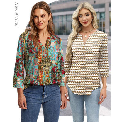 🌸2026 Summer Hot Sale 60% OFF👕Women’s Casual Printed V-Neck Top 3/4 Sleeve Shirts
