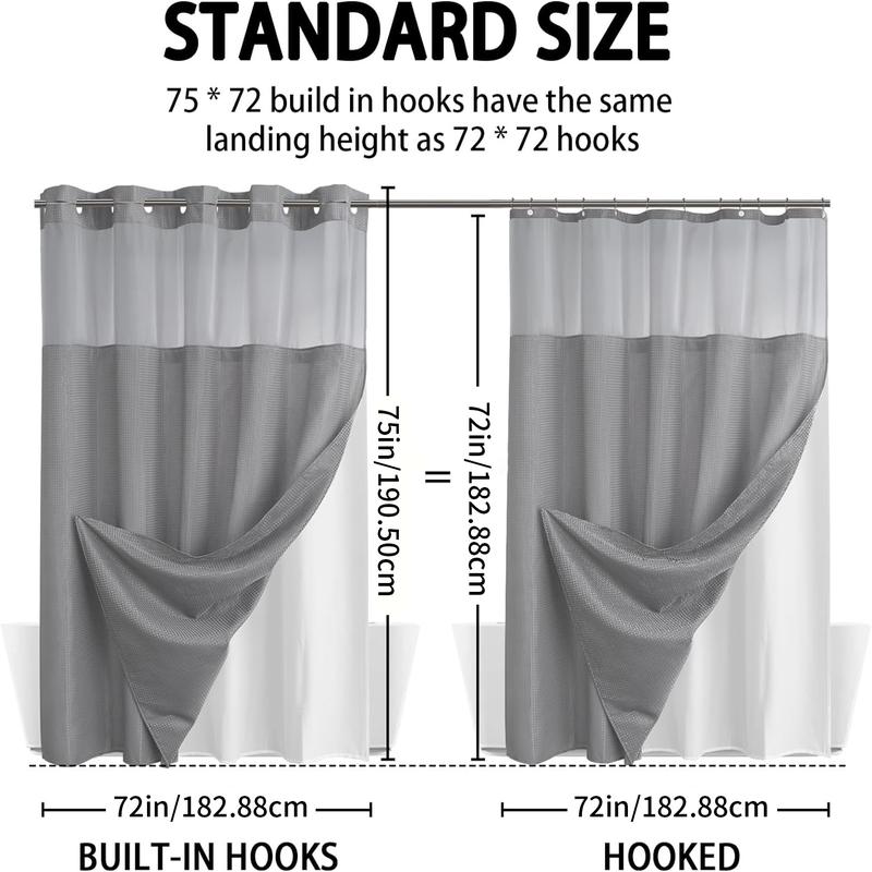 ⏳LAST DAY SALE 70% OFF!!🔥No-Hook Double-Layer Shower Curtain with Built-In Liner 🚿✨  Waterproof, Machine-Washable & Mildew-Resistant | 72" x 75" – Fits Most UK Bathtubs