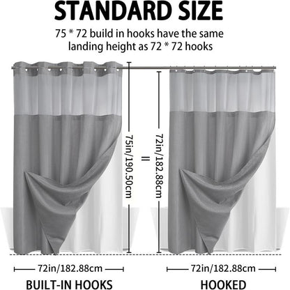⏳LAST DAY SALE 70% OFF!!🔥No-Hook Double-Layer Shower Curtain with Built-In Liner 🚿✨  Waterproof, Machine-Washable & Mildew-Resistant | 72" x 75" – Fits Most UK Bathtubs