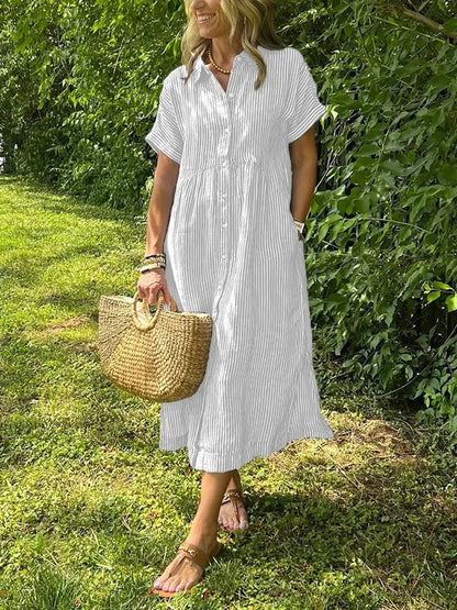 🔥HOT SALE70% OFF🔥Striped Shirt Dress with Pockets—Effortless Style and Functionality