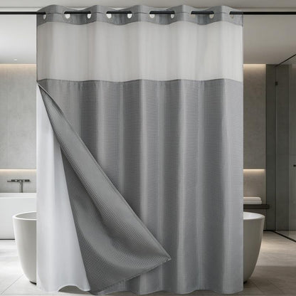 ⏳LAST DAY SALE 70% OFF!!🔥No-Hook Double-Layer Shower Curtain with Built-In Liner 🚿✨  Waterproof, Machine-Washable & Mildew-Resistant | 72" x 75" – Fits Most UK Bathtubs