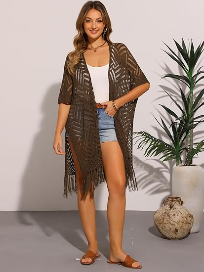 🔥This Week's Special Price:£15.99!!😍Women’s Oversized Knit Cardigan – Lightweight Crochet Tassel Kimono for Spring & Summer 🌸
