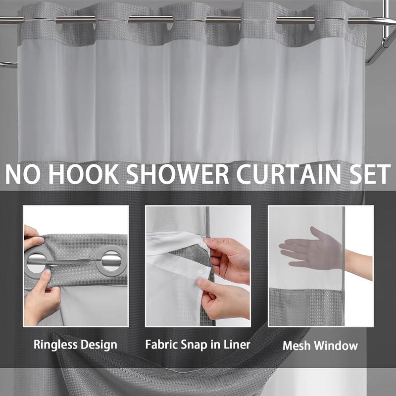 ⏳LAST DAY SALE 70% OFF!!🔥No-Hook Double-Layer Shower Curtain with Built-In Liner 🚿✨  Waterproof, Machine-Washable & Mildew-Resistant | 72" x 75" – Fits Most UK Bathtubs