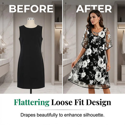 🌸 50% OFF NOW! ✨ Women's Floral A-Line Party Dress – Double-Layer Chiffon, Elegant Print & Knee-Length Fit 👗