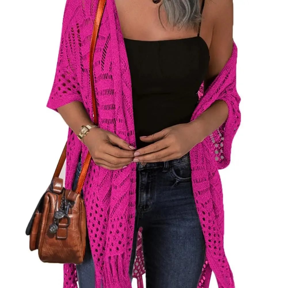 🔥This Week's Special Price:£15.99!!😍Women's Oversized Knitted Cardigan with Crochet Knit and Tassel Trim for Spring & Summer