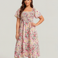 💃Summer Hot Sale 70% OFF🌈Floral Smocked Square Neck Midi Dress with Pockets