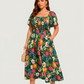 💃Summer Hot Sale 70% OFF🌈Floral Smocked Square Neck Midi Dress with Pockets