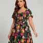 💃Summer Hot Sale 70% OFF🌈Floral Smocked Square Neck Midi Dress with Pockets