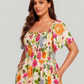 💃Summer Hot Sale 70% OFF🌈Floral Smocked Square Neck Midi Dress with Pockets